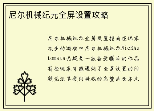 尼尔机械纪元全屏设置攻略