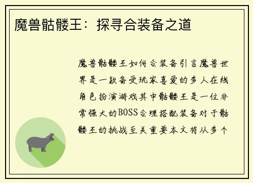 魔兽骷髅王：探寻合装备之道
